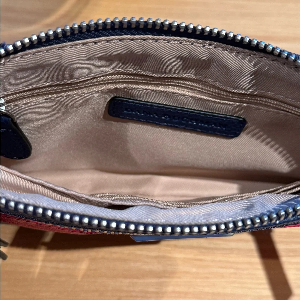 ✨ EUC ✨ Leather Dana Buchman “Linda” Wristlet - Navy/Pink/Orange - Picture 3 of 4